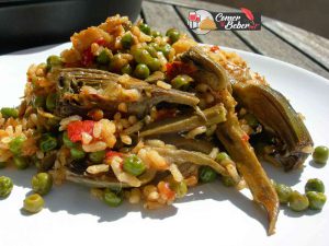 arroz con verdura y bacalao
