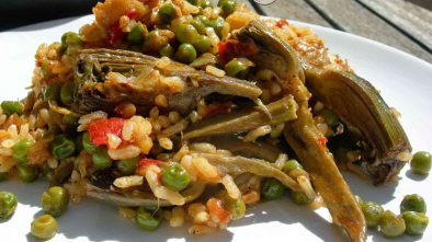 arroz con verdura y bacalao